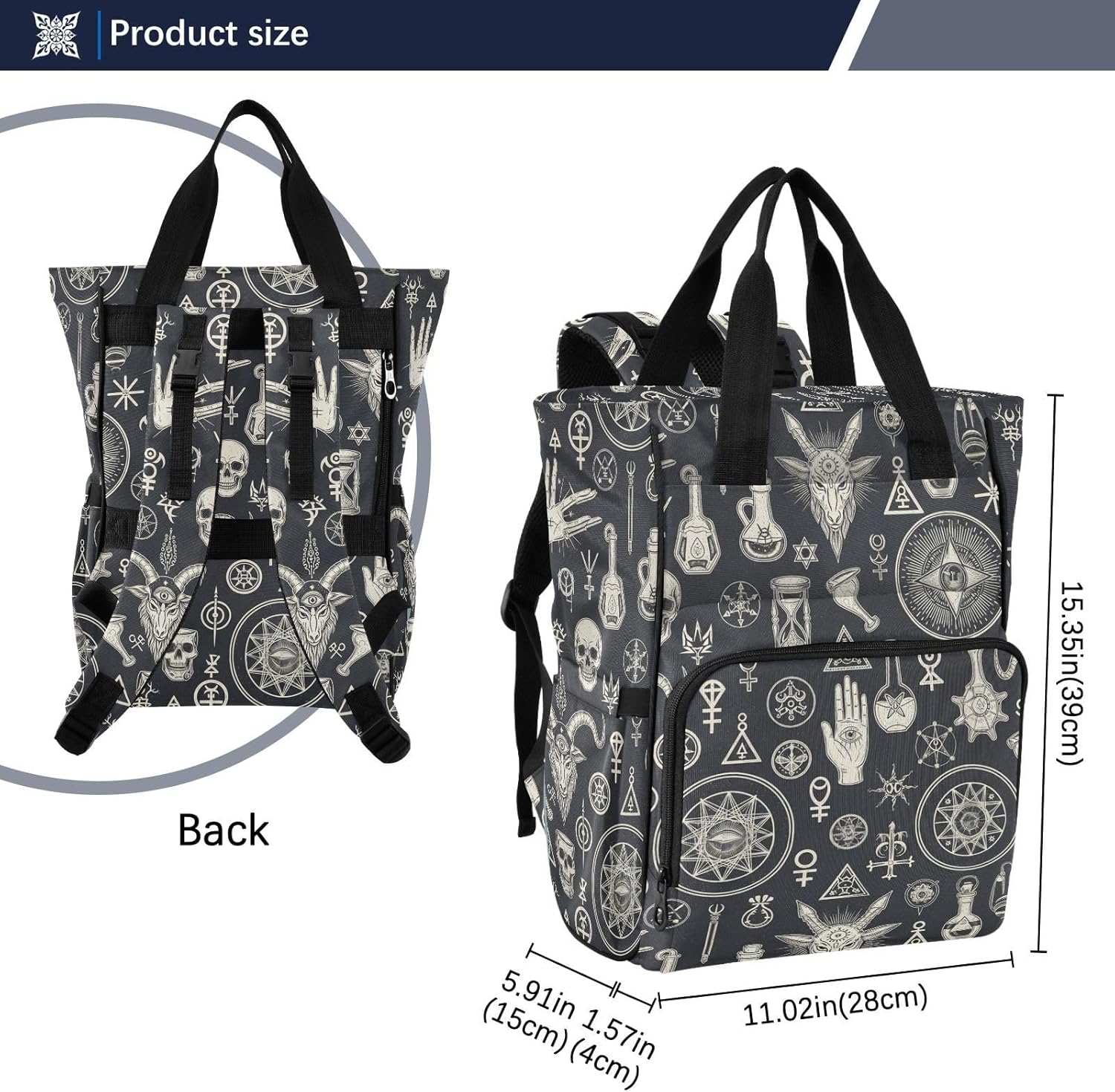 SPRIPORT Gothic Skull Black Pattern Diaper Bag Backpack for Baby Boys Girls Multifunction Baby Essentials Travel Tote with Stroller Straps & Bottle Storage Large Travel Diaper Backpack for Baby Gifts