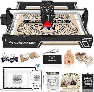 ATOMSTACK Swift Laser Engraver for Beginners, 7000mW Output Laser Cutter, Laser Class 4, 300×300mm Working Area, 0.08mm Accuacy Engraving Machine for Wood, Leather, Coated Metal, Acrylic (Swift 7W)
