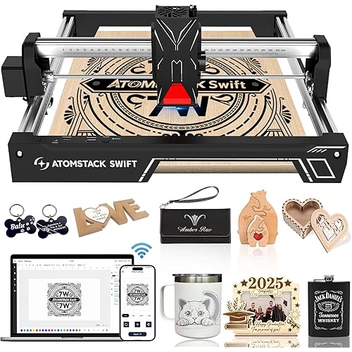 ATOMSTACK Swift Laser Engraver for Beginners, 7000mW Output Laser Cutter, Laser Class 4, 300×300mm Working Area, 0.08mm Accuacy Engraving Machine for Wood, Leather, Coated Metal, Acrylic (Swift 7W)