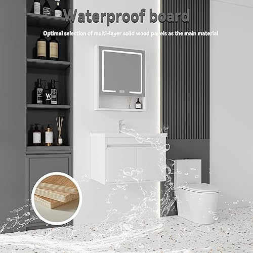 Miniatura 221 de Tocador de baño de 20 pulgadas con lavabo de cerámica, tocador de baño pequeño montado en la pared con puerta de cierre suave, gabinete flotante