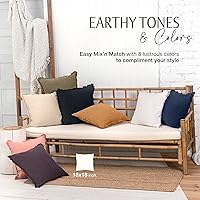 Vista 4 de Inspired Ivory - Funda de almohada decorativa de lino de 18 x 18 pulgadas, funda de almohada rústica azul marino con flecos, funda de cojín suave