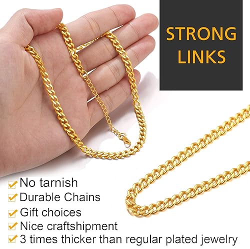 Miniatura 5 de ChainsPro 14-30" Mens Sturdy Miami Cuban Chain Necklace, 57912MM Width, 316L Stainless Steel18K Gold Plated-Durable Clasp (Send Gift Box)