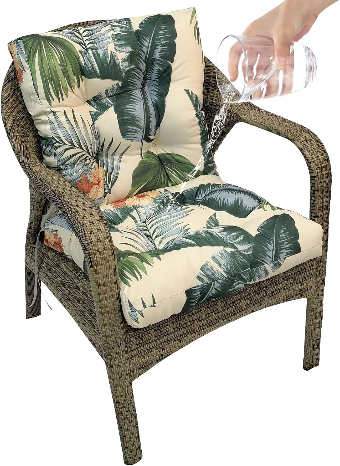 ele ELEOPTION Outdoor one-Piece Chair Cushions Seat 21x42 inch Waterproof Fade Resistant Sunscreen Patio Furniture Thickened Cushion with Handle Hawaii