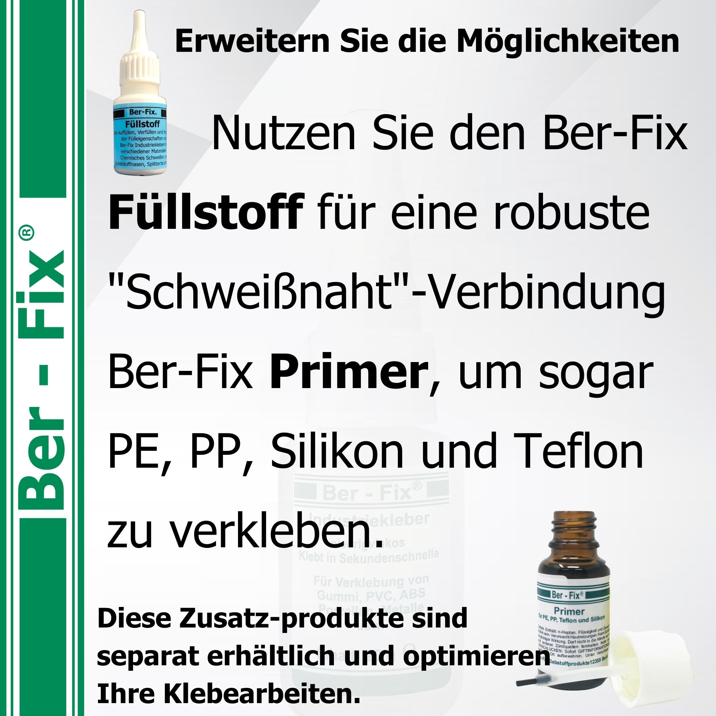 Ber-Fix Industriekleber dünnflüssig, 5 x 20 g + 60 g Füllstoff