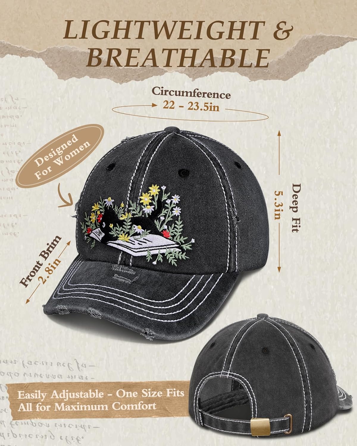 Flafens Womens Baseball Caps - Cute Baseball Hat Vintage Distressed Low Profile Embroidered Cotton Ladies Ball Ballcap - Image 3