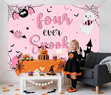 Four Ever Spooky Birthday Decorations - 7x5ft Four Ever Spooky Backdrop - 4th Birthday Decorations Girl