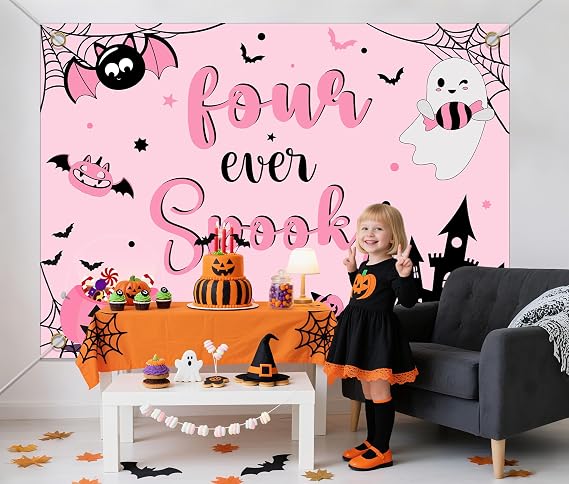 Four Ever Spooky Birthday Decorations - 7x5ft Four Ever Spooky Backdrop - 4th Birthday Decorations Girl