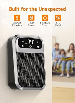 GiveBest 800W Wall Outlet Space Heater with Remote,LED Display Small Plug in Electric Heater with Adjustable Thermostat and Timer for rv and Home Office Bathroom Indoor Use,ETL Listed, 2 Pack, Black