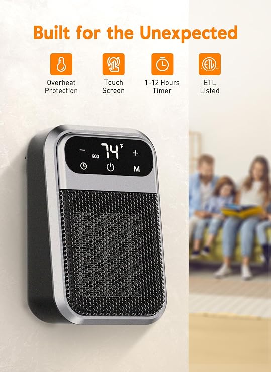 GiveBest 800W Wall Outlet Space Heater with Remote,LED Display Small Plug in Electric Heater with Adjustable Thermostat and Timer for rv and Home Office Bathroom Indoor Use,ETL Listed, 2 Pack, Black