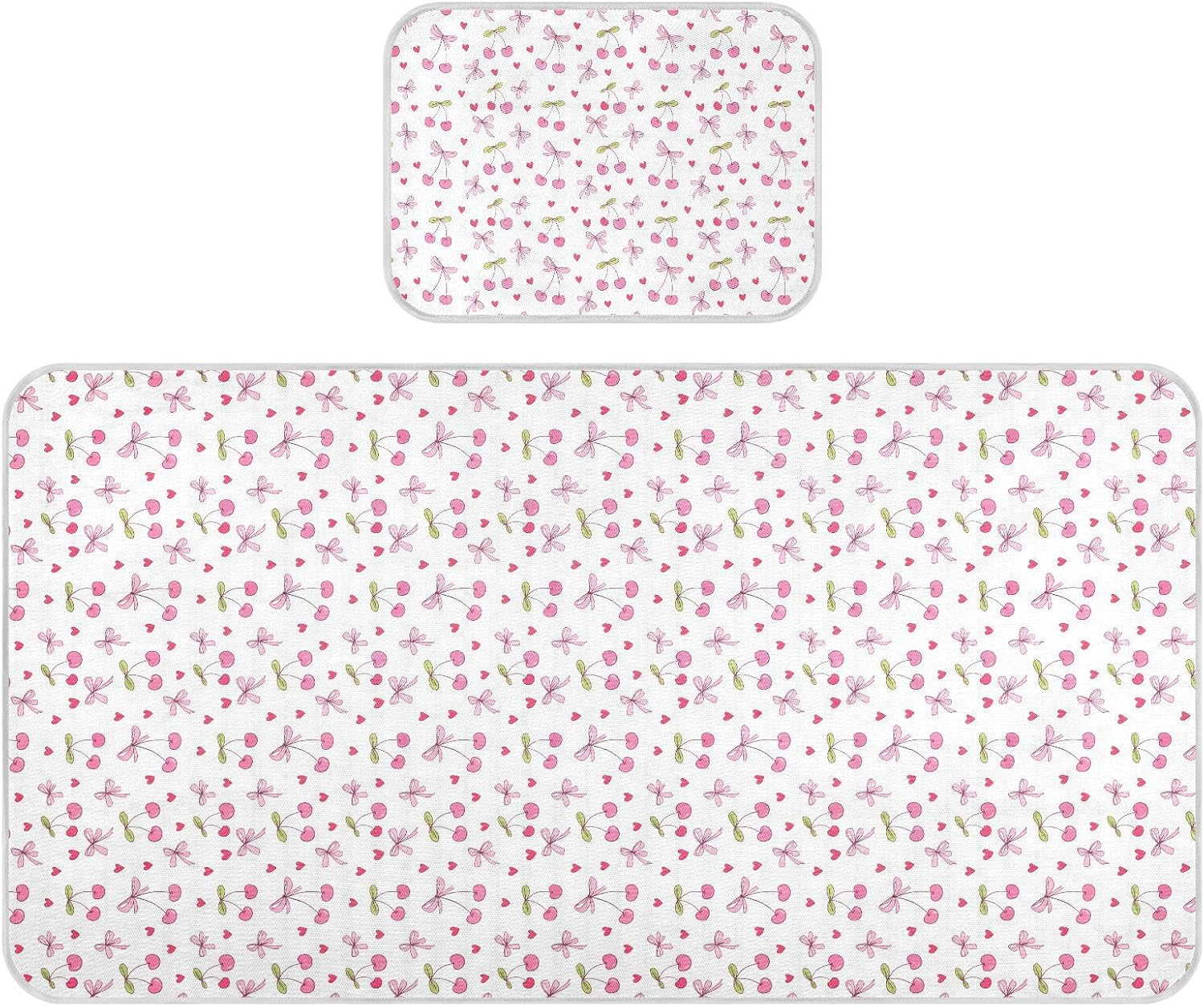 Baby Cooling Mat Pink Cherries Ice Silk Breathable Mesh Summer Crib Mattress Pad with Pillowcase, Soft Cooling Sleeping Surface for Infant & Toddler, 52"x28"