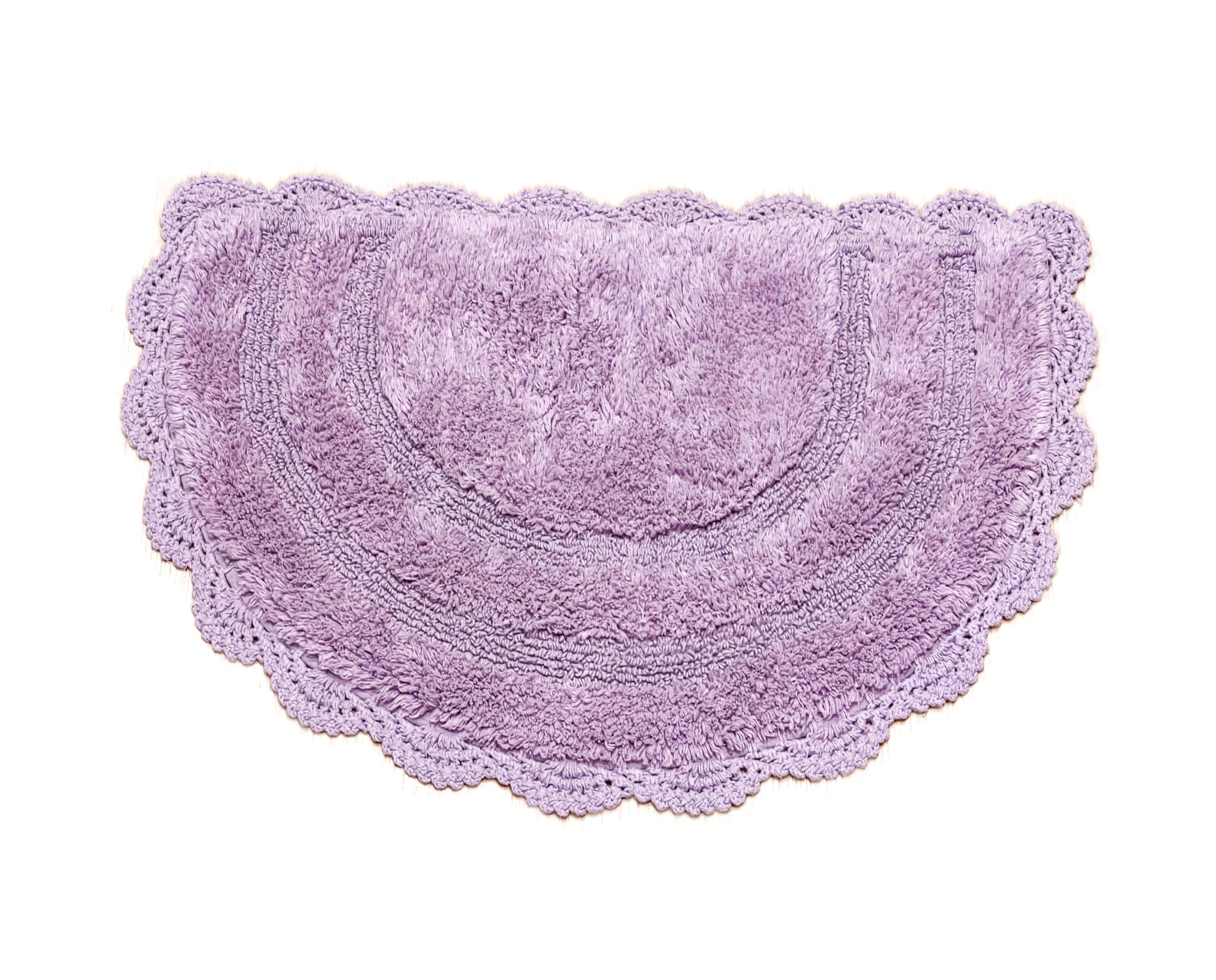 Chardin home Lavender Crochet Bathrug,100% Cotton Semicircle bathmat with artisanally Handcrafted Crochet Border, 20x32 Inch D Shape, Perfect for Half