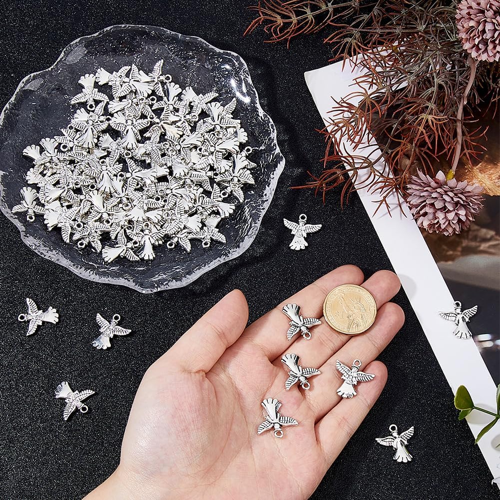 DICOSMETIC 80Pcs Angel Charms Pendants Small Guardian Charms Metal Religious Charm Antique Silver Tibetan Charm for Bracelet Necklace Earring Jewelry Making, Hole: 2mm - Image 3