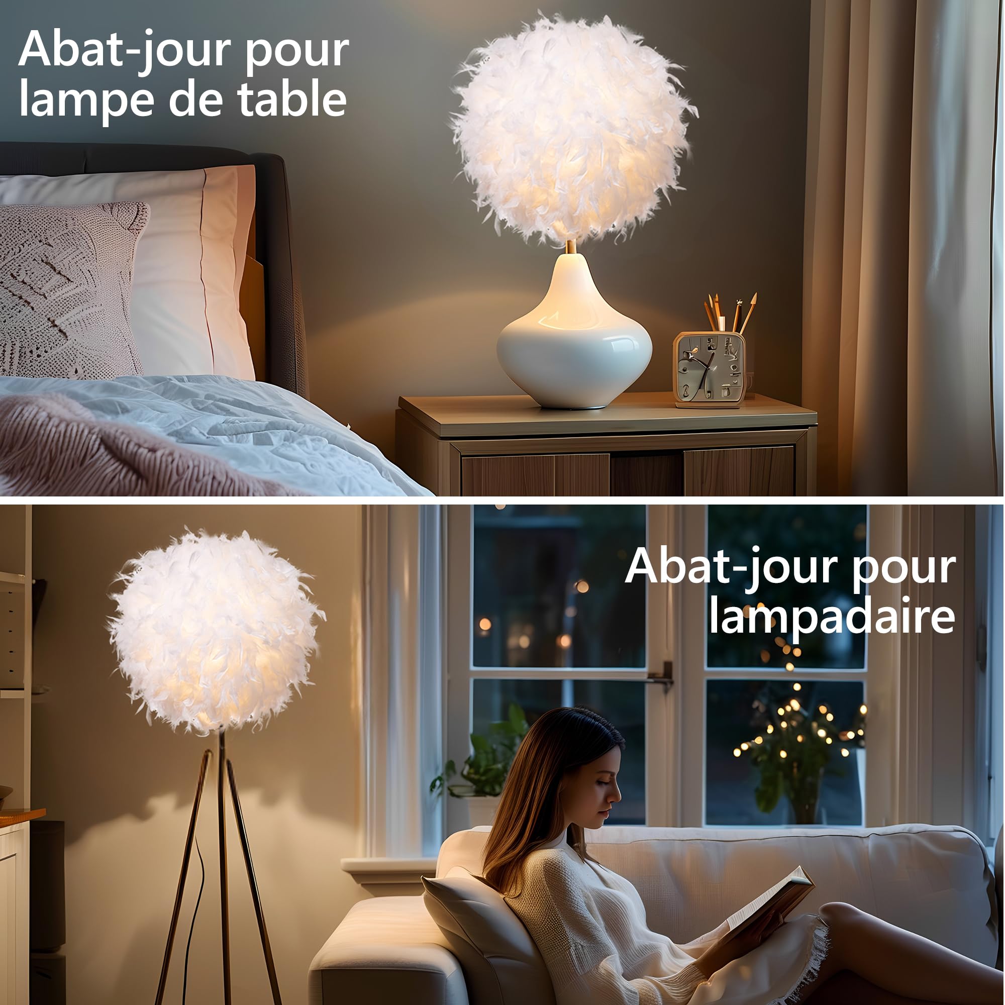 Waneway 40cm, Abat-jour Plume pour Lumière de Pendentif Lustre de Plafond, Abat-jour pour lampe suspendue ou lampe de table, Décoration pour Chambre à Coucher, Salon et Mariage, Blanc