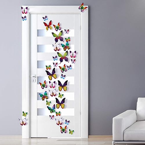Miniatura 4 de Amaonm 5 paquetes de 60 calcomanías extraíbles con hermoso diseño 3D de mariposas, para decoración casera del hogar, calcomanías autoadhesivas para