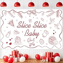 Pizza Theme Welcome Baby Banner Red White Slice Slice Baby Shower Backdrop for Kid Newborn Cooking Baby Shower Gender Reveal Birthday Party Decoration Cake Table Banner Photo Booth Props