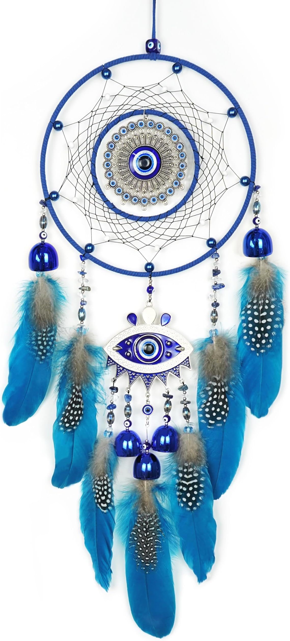 Blue Evil Eye Dream Catcher Handmade Feather Evil Eye Dream Catchers Dream Catchers for Adults,Nazar Amulet Wall Hanging Home Protection and Blessing Decor (Blue Evil Eye Dream)