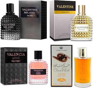 Men's Cologne Gift Set Include Valentine Milano,Valentine,Choco Musk & Valencia UOMO Fantasy - 3.4 Fl Oz Each | Vanilla Bourbon, Leather & Amber Floral Fragrance | Luxury Eau de Toilette