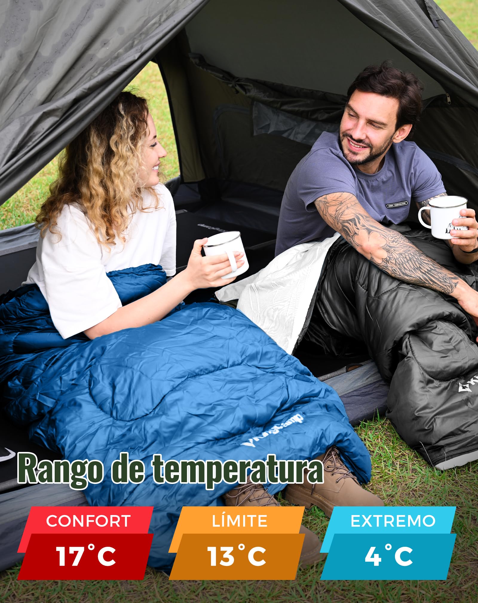 KingCamp Saco de Dormir Ligero, portátil, Impermeable, cómodo para Clima frío, mochilero, Camping, Senderismo