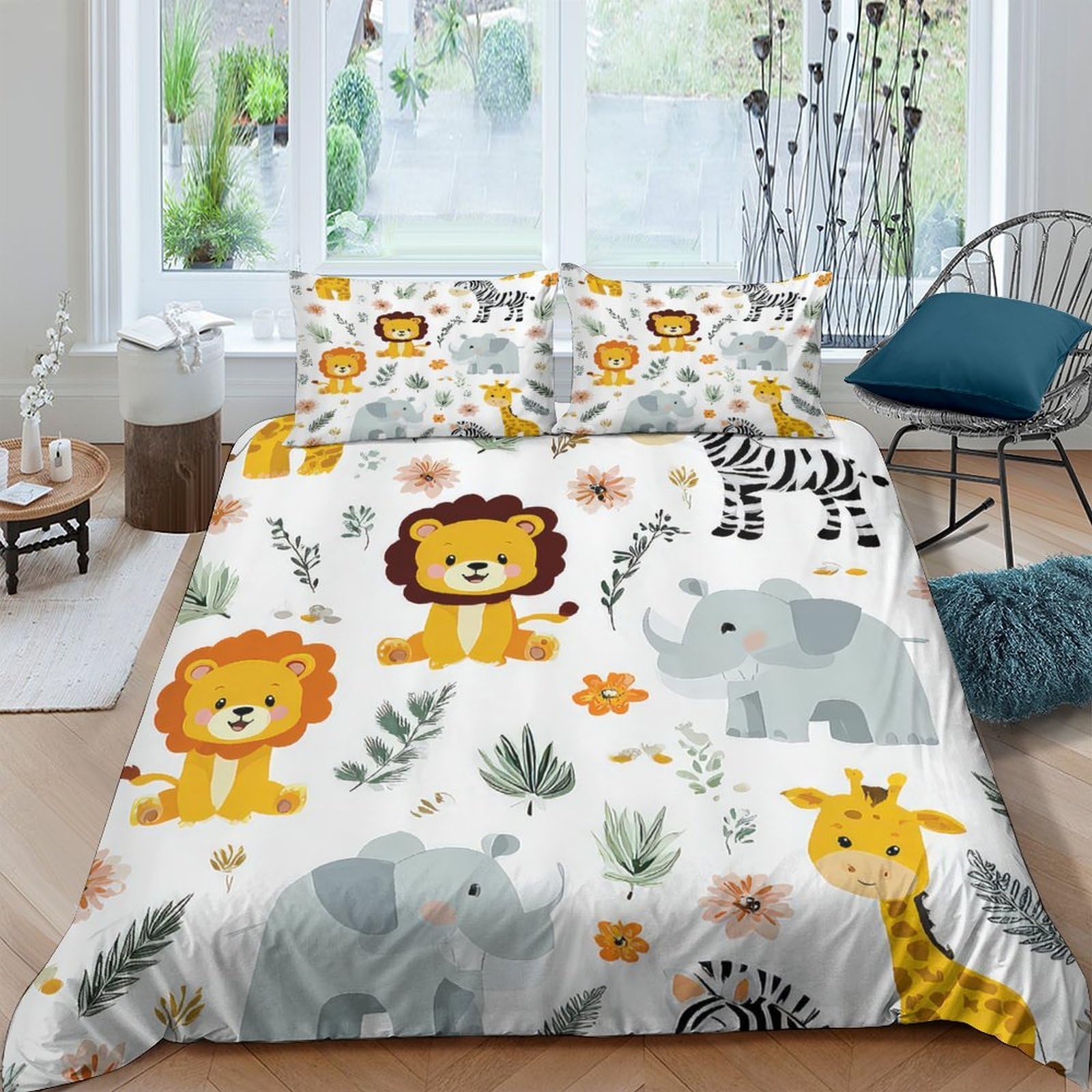 Ctjqhvkz Style-4 3D Printed Cartoon Jungle Lion Fitted Sheet Microfiber Soft Animal Giraffe Bed Cover For Kids Bedroom Dorm Mattress Protection Single（135X200cm）