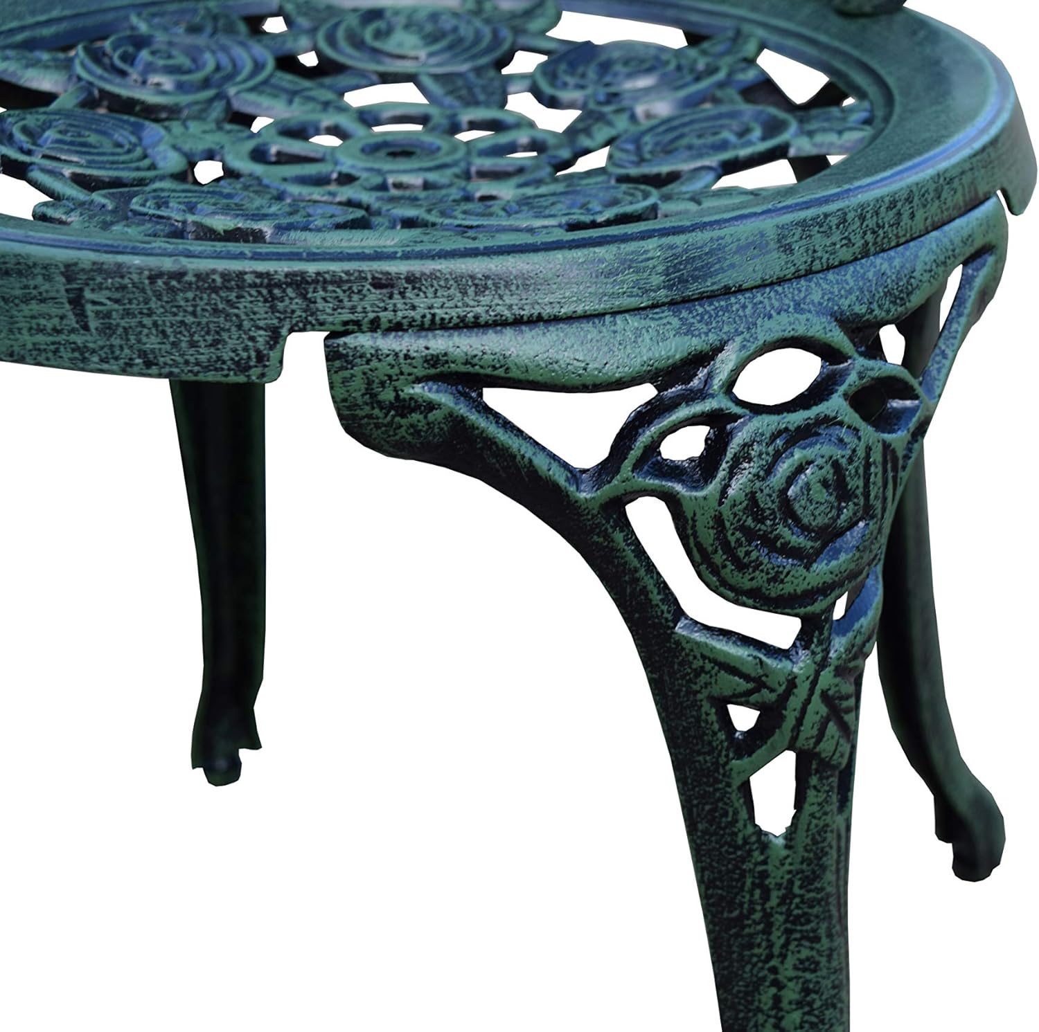 Oakland Living Cast Aluminum Conversation Set Metal Antique Green 3 Piece Patio Rose Bistro Set