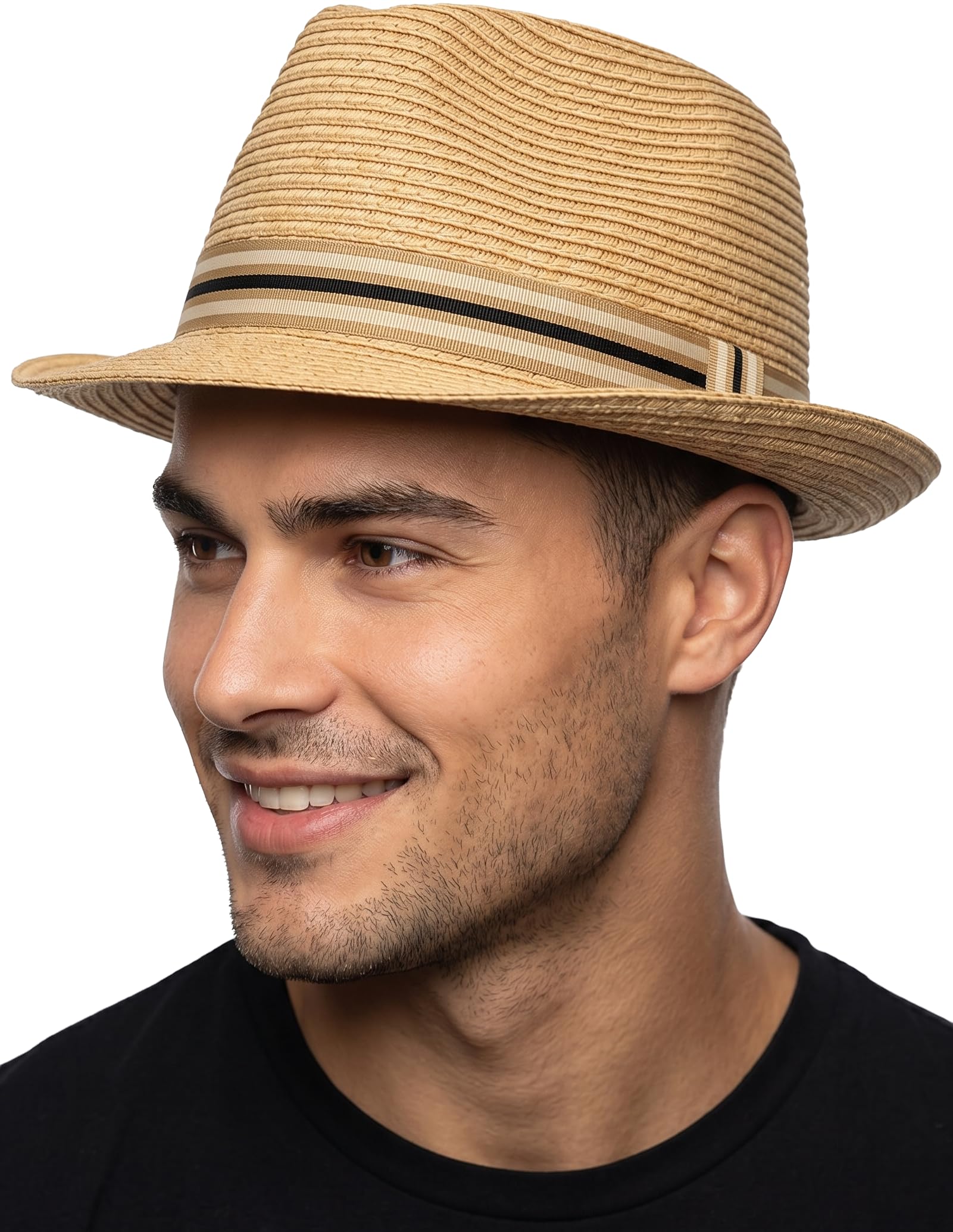 Funky Junque Packable Straw Fedora, Mens Panama Trilby Hat