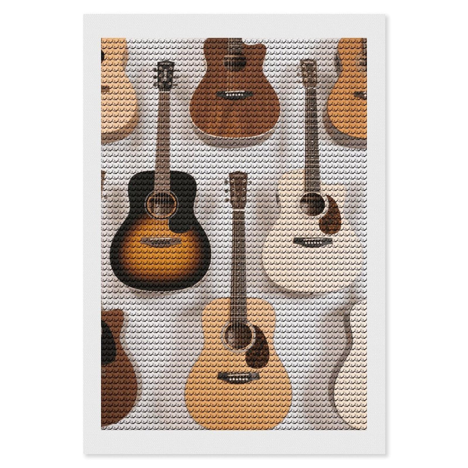 FodPand Guitars 5D Diamond Painting Kits for Adults Beginners Full Drill Round Diamond Dots Pictures Gem Art Supplies for Home Wall Room Decoration DIY Craft Set Gift 8x12