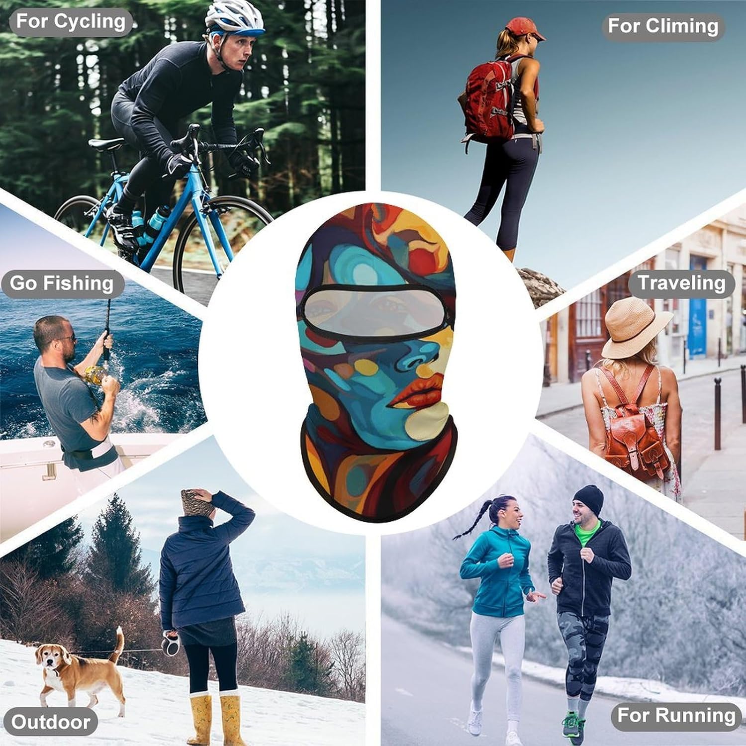 Abstract Colored Woman Face Balaclava Ski Mask Motorcycle Cycling Bike Bandana Unisex Adult Balaclava Face Mask Windproof Thermal Winter Scarf Masks Hiking Skateboard Head Sock