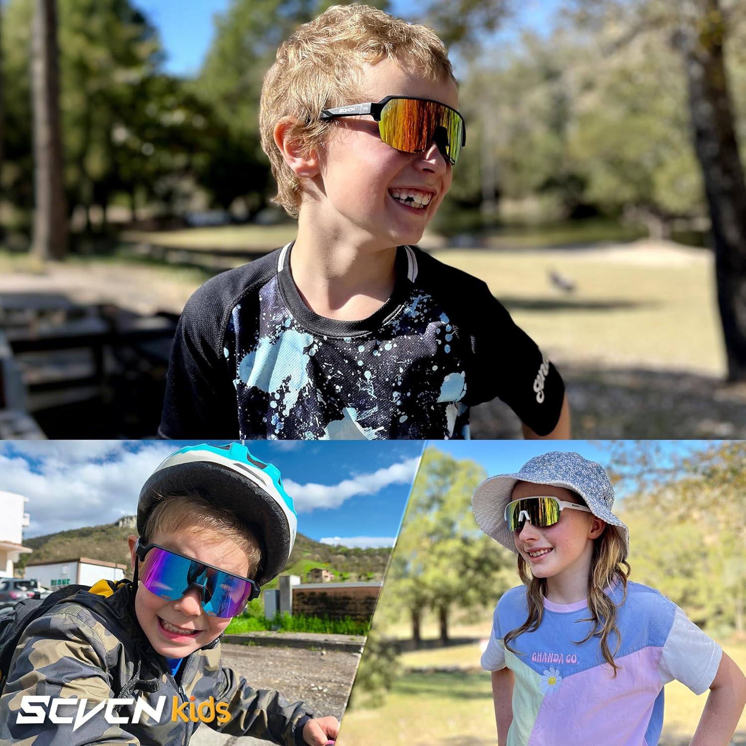 SCVCN Youth Sports Sunglasses for Boys Girls Baseball Cycling Glasses Kids,Lightweight,UV400 Protection, Ages 6–12 S9032