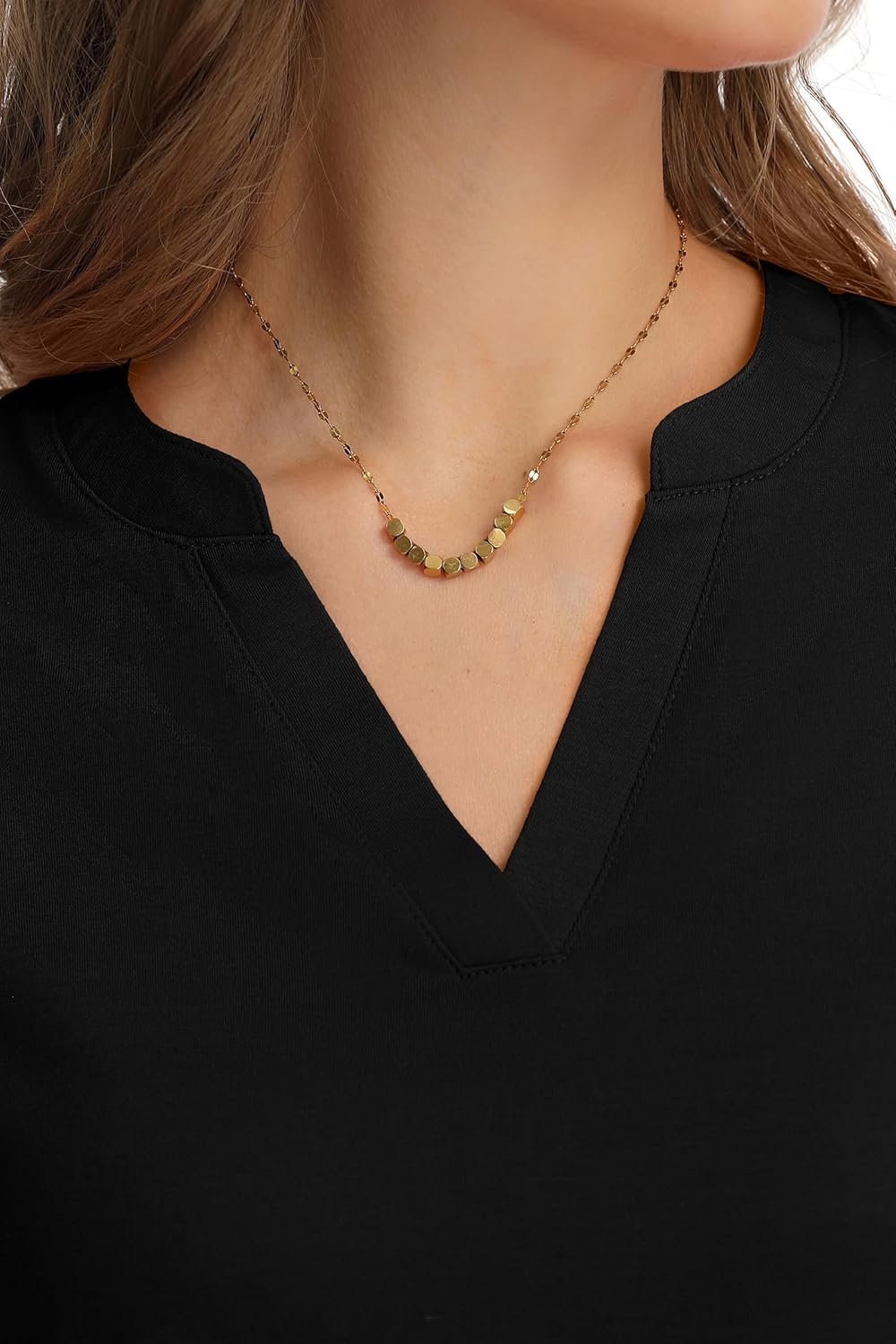 QUALFORT Women's 3/4 Sleeve V Neck Shirt Curved Hem Dressy Casual Spring Tops 2026 - Image 6