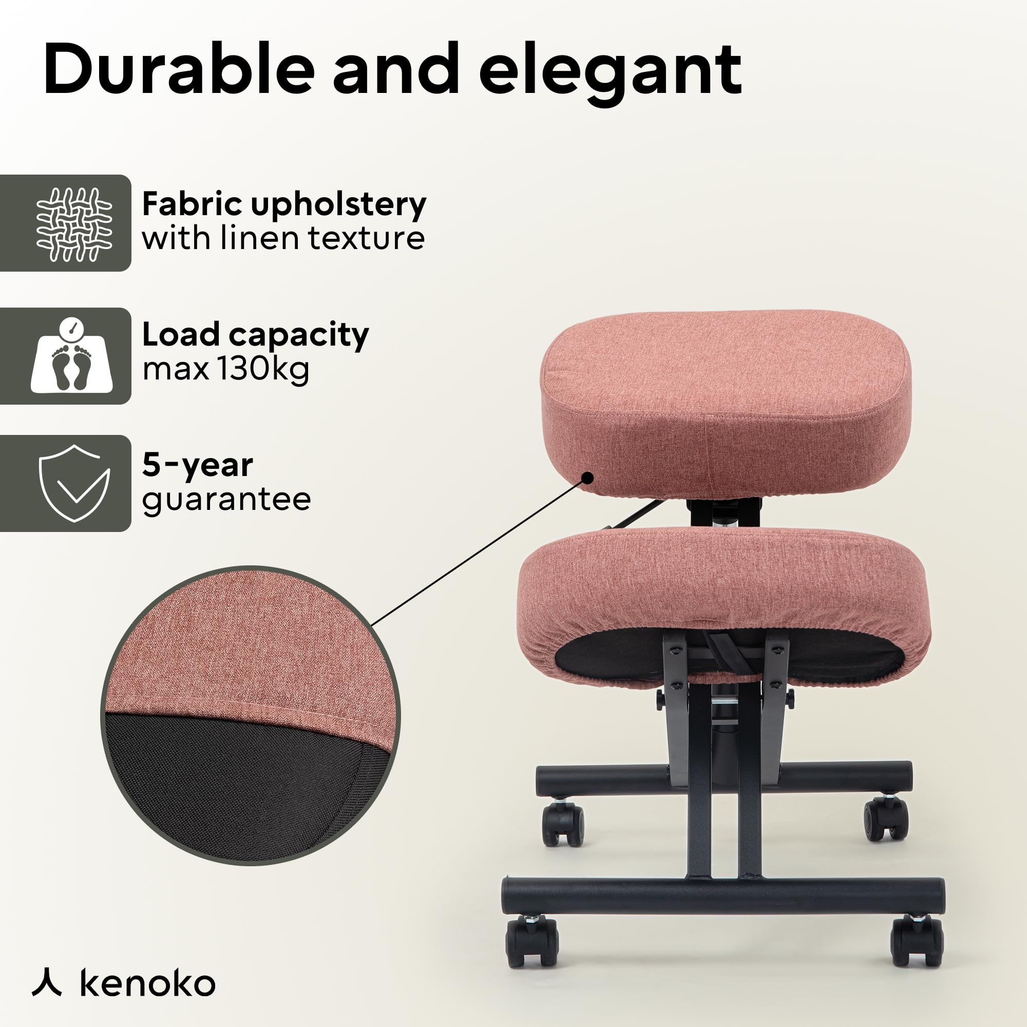 Hiragi Ergonomischer Kniestuhl Verstellbarer für zu Hause und Büro. Ergonomischer Bürostuhl mit dunkelgrauem Bezug aus Öko-TEX-zertifiziertem Standard 100 Stoff.