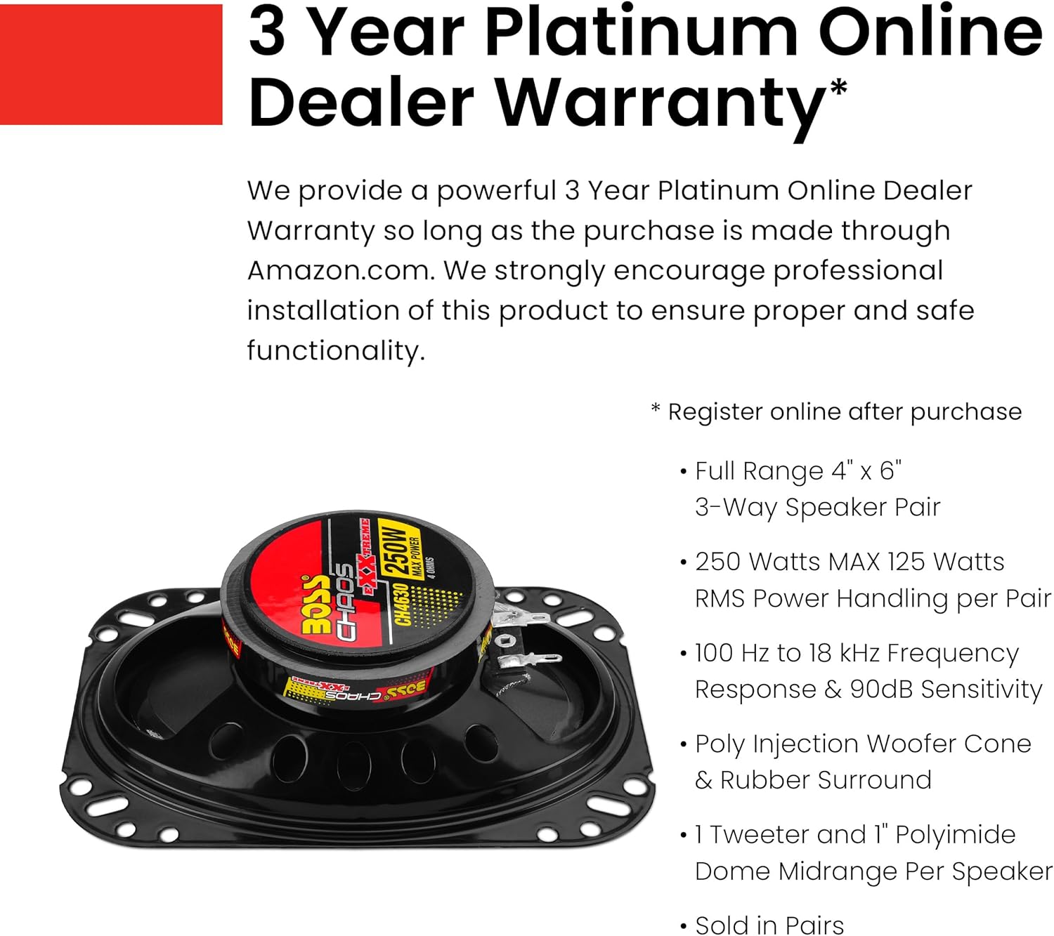 BOSS Audio Systems CH4630 Chaos Exxtreme Series 4 x 6 Inch Car Door Speakers - 250 Watts Max (per Pair), Coaxial, 3 Way, Full Range, 4 Ohms, Sold in Pairs, Bocinas para Carro