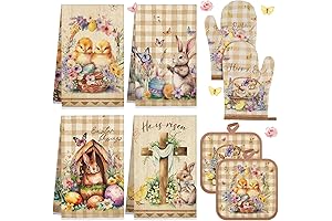 Farmhouse Vintage 8 Piece Easter Oven Mitts and Pot Holders Sets