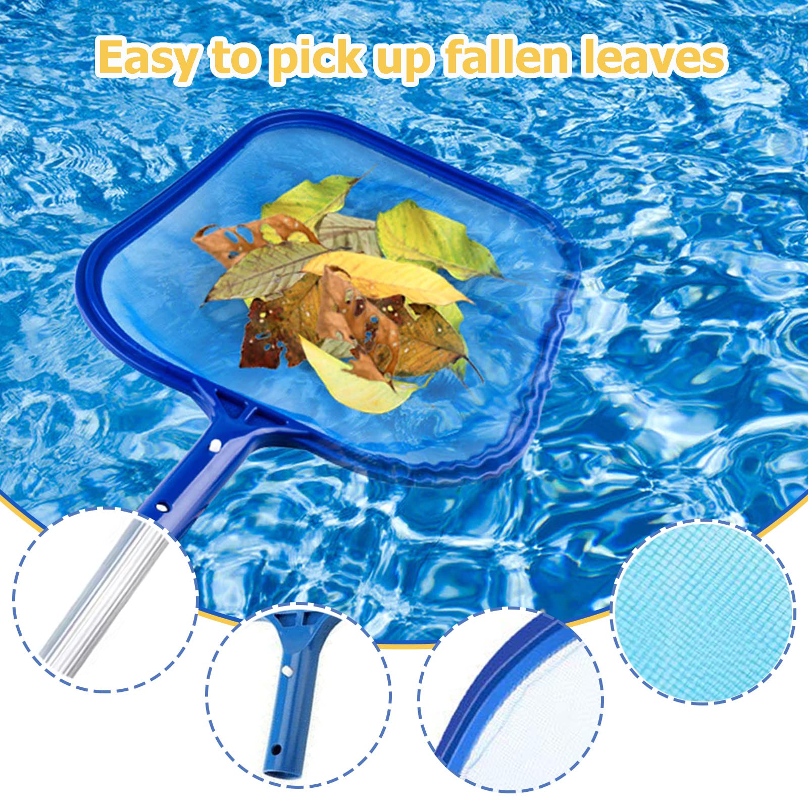 ANSTEN Retino per Piscina con aste telescopiche, Retino Piscina Retino Pulizia Piscina, Retina Foglie Raccogli, Retino Piscina Professionale per Pulizia Piscina, laghetto, fontana o acquario