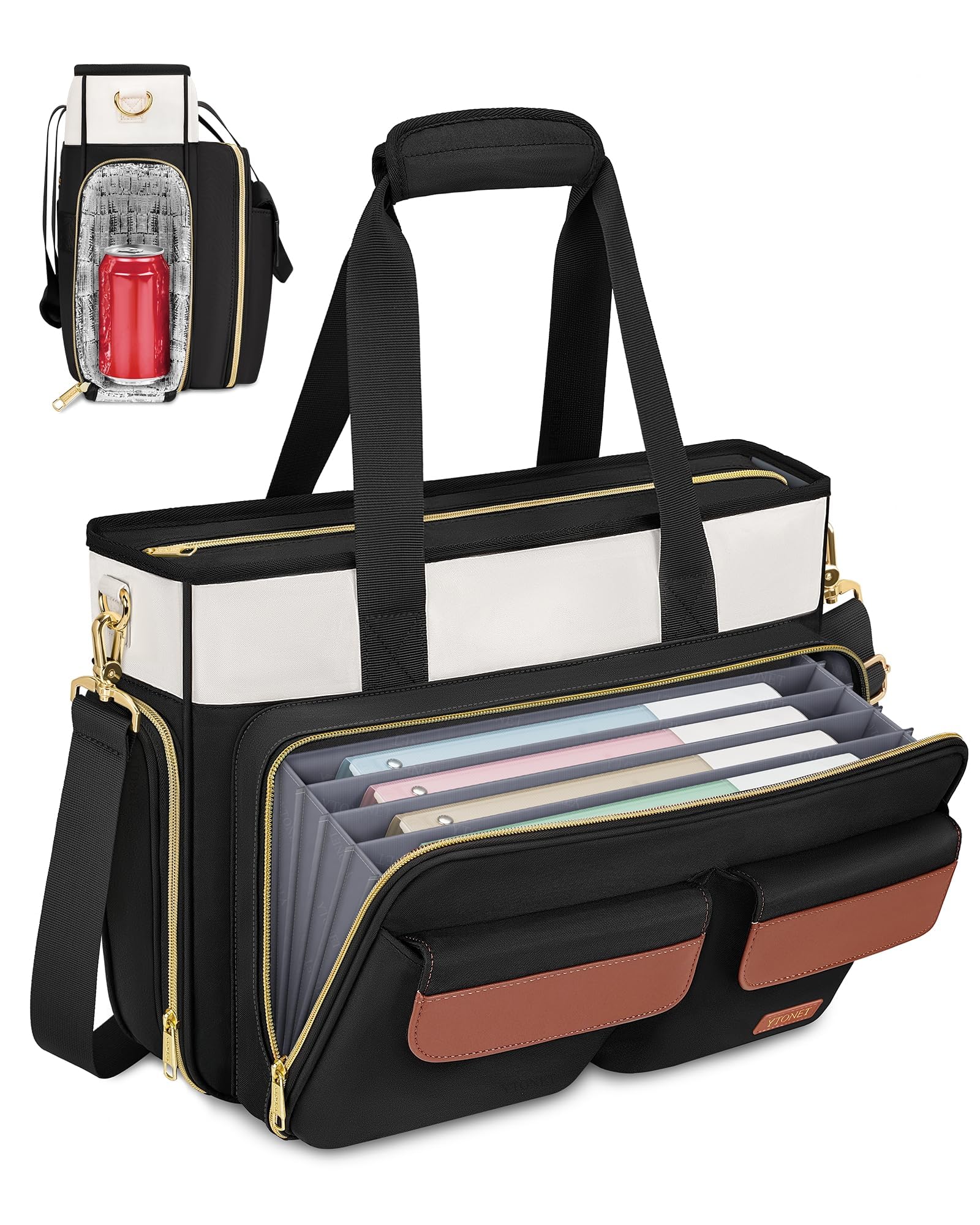 Ytonet Borsa Porta PC Donna 15,6 Pollici, Borsa Lavoro Donna Capiente con Scomparto Imbottito e Organizer a Soffietto, Borse Insegnante Impermeabile per Ufficio, Università, Infermiere, Nero
