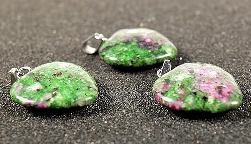 Miniatura 6 de 2PCs rubí rojo en verde fucsita corazón en forma de colgantes wplata plateado ojete natural piedra preciosa cristal mineral UV reactivo decorativo