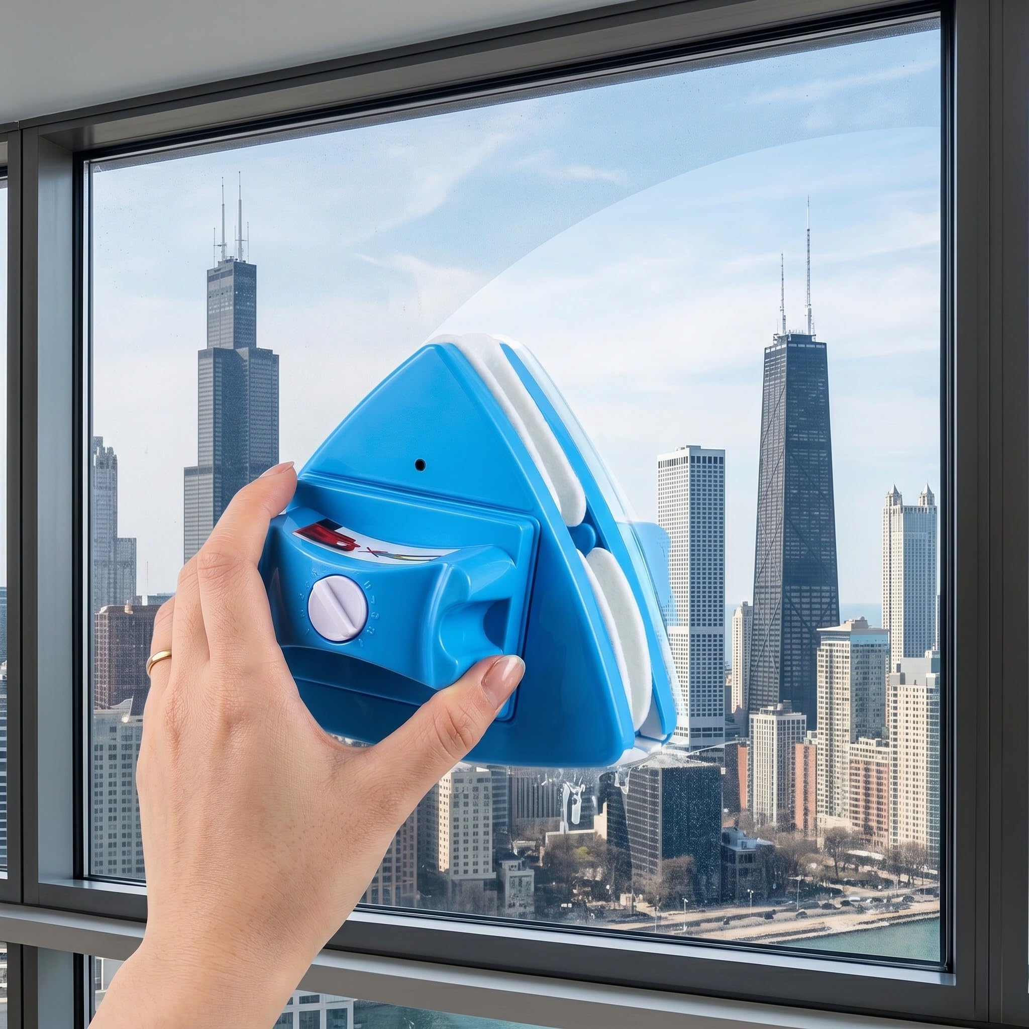 Limpiador Magnético de Ventanas Ajustable Cepillo Doble Cara con Mango Antideslizante para Limpieza de Vidrios de Doble Azul para Ventanas Altas y Curvas