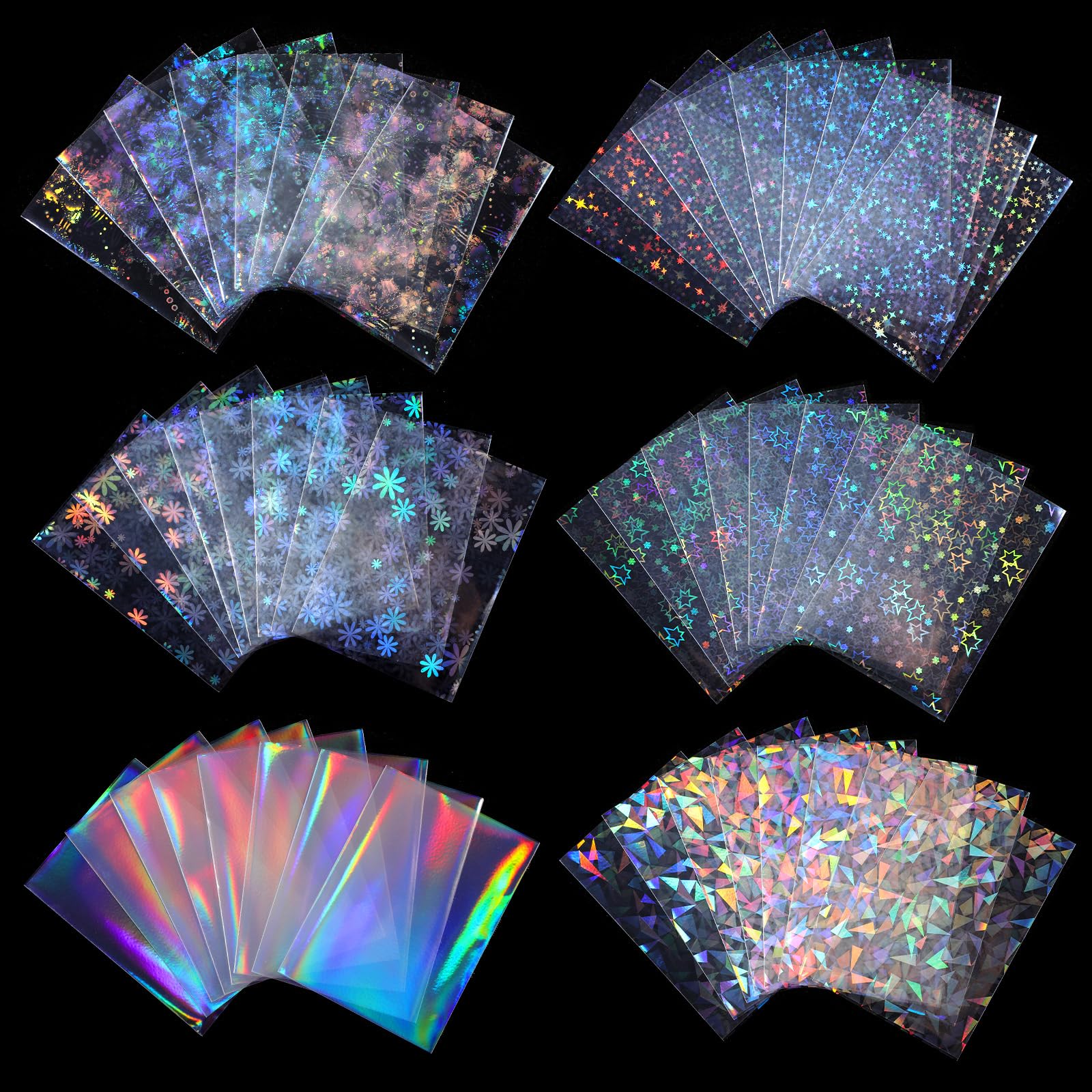 YBEATY 300 Pcs Photocard Sleeves Laser Flashing Photo Card Sleeves Heart Star Glass Rainbow Transparent Cards Protector for Photo Baseball Game Card Protective