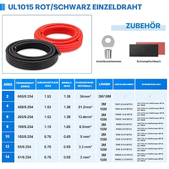 4 AWG Electrical Wire -HULUWA 4 Gauge UL1015 Wire,19.7Ft Length(9.84Ft Black and 9.84Ft Red),Tinned Copper Wire,Suitable for Solar Systems,Household Appliances,Vehicles,Electronic Devices etc
