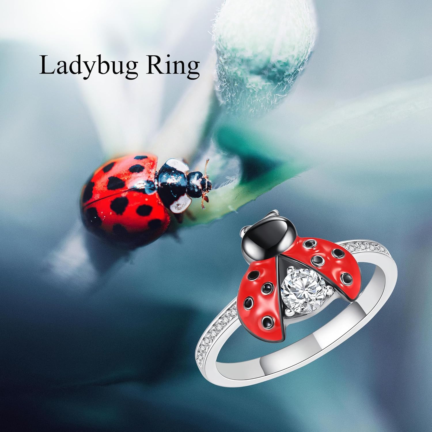 MONGAS Ladybug/Feather/Sea Turtle/Mom Rings for Women Sterling Silver Retro Fashion Heart Turquoise Ring Jewelry Gifts for Women Mother Lovers