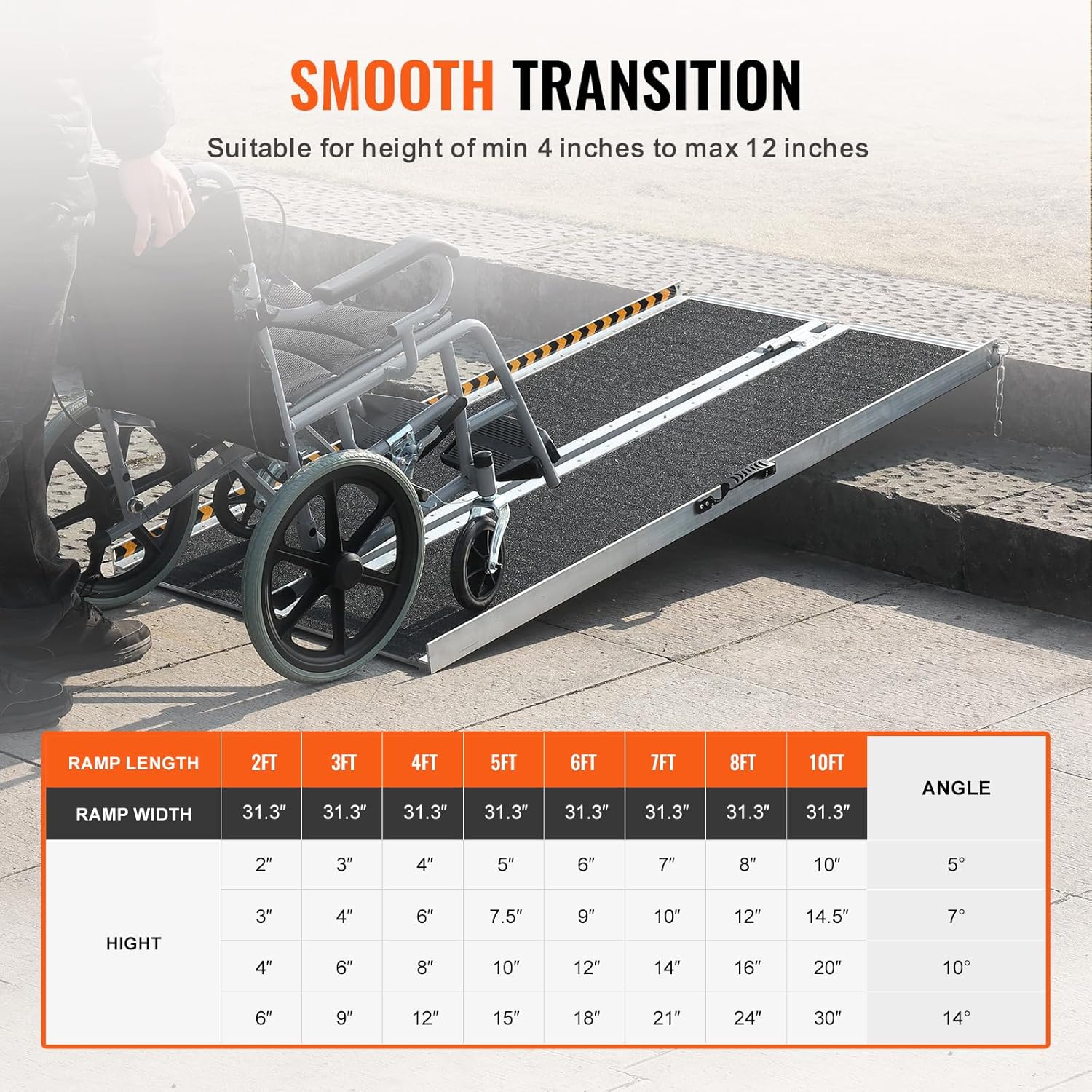 VEVOR Portable Wheelchair Ramp 4FT, Non-Slip Aluminum Folding Handicap Ramp, Door Threshold Ramps for Wheelchair for Home,Wheel Chair Ramp Steps, Cars, Scooter, Cart, Curbs, Stairs