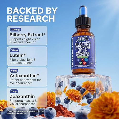 Miniatura 3 de Clean Nutra Luteína y Zeaxantina Vitaminas Ojos Suplemento Licopeno Astaxantina Arándano Líquido | Astaxantina Orgánica Luteína diaria para Ojos