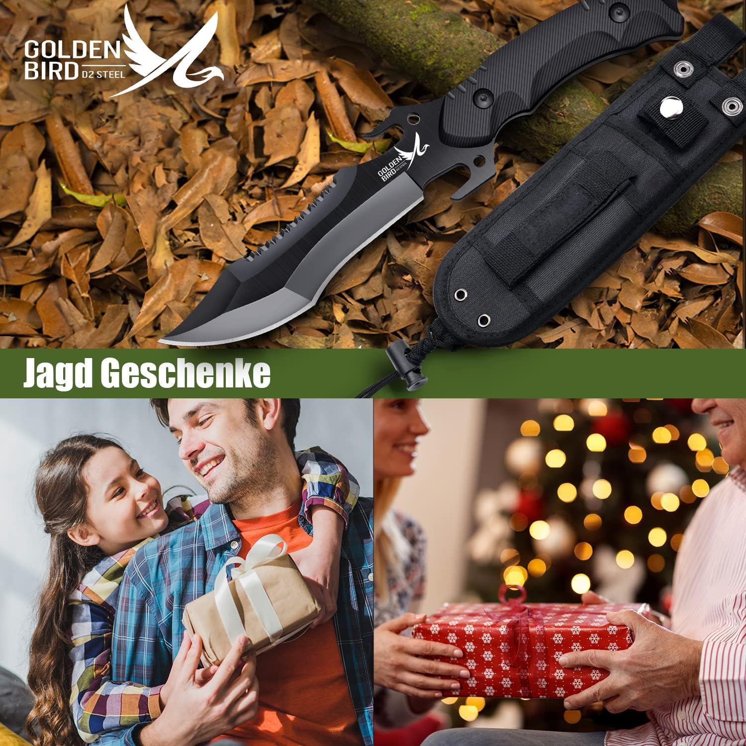 Golden Bird coltello da caccia a lama fissa in acciaio D2 con fodero Coltello da sopravvivenza all'aperto