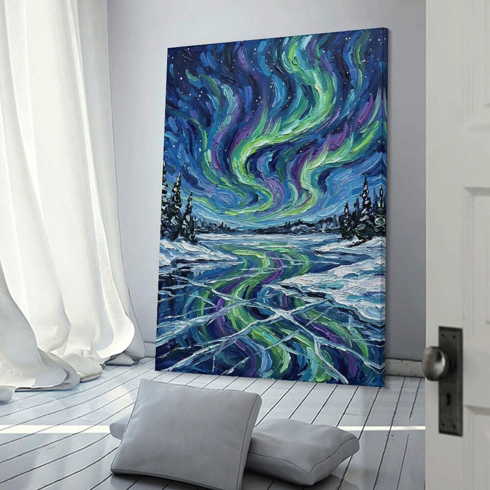 Junmoney Aurora Borealis Painting Home Decor Wall Art, 16x24inch(40x60cm), for New Homes, Bedrooms Or Workspaces, Gift Idea for Housewarming And Birthdays