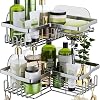 HapiRm Shower Caddy Shower Corner Shelves with 11 Hooks, Shower Organiser for Razor soap and shampoo, Bathroom Storage & Kitchen Storage Bath Accessories Stainless Steel, 6 Sticker, 2 pcs