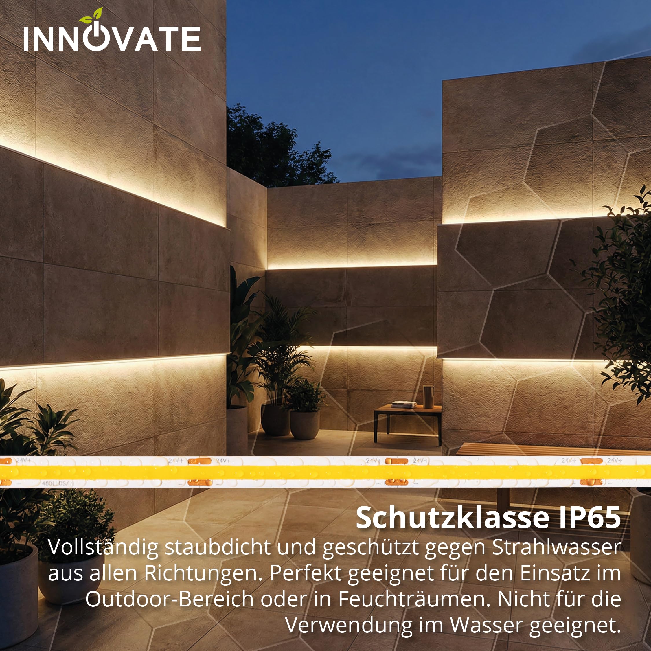INNOVATE COB LED Streifen Aussenbereich 5m Dimmbar 2700K 24V Selbstklebend