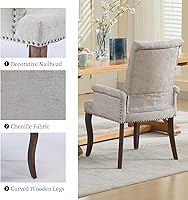 Vista 6 de Juego de 6 sillas de comedor tapizadas, sillas decorativas con respaldo copetudo, sillas de comedor modernas de tela de felpilla con brazos y patas