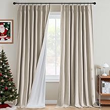 H.VERSAILTEX Pinch Pleated Full Blackout Curtains Linen Blended Chenille Blackout Curtains 108 inch Long 2 Panels Bedroom Thermal Insulated Farmhouse Neutral Track Drapes with Hooks, Heather Natural