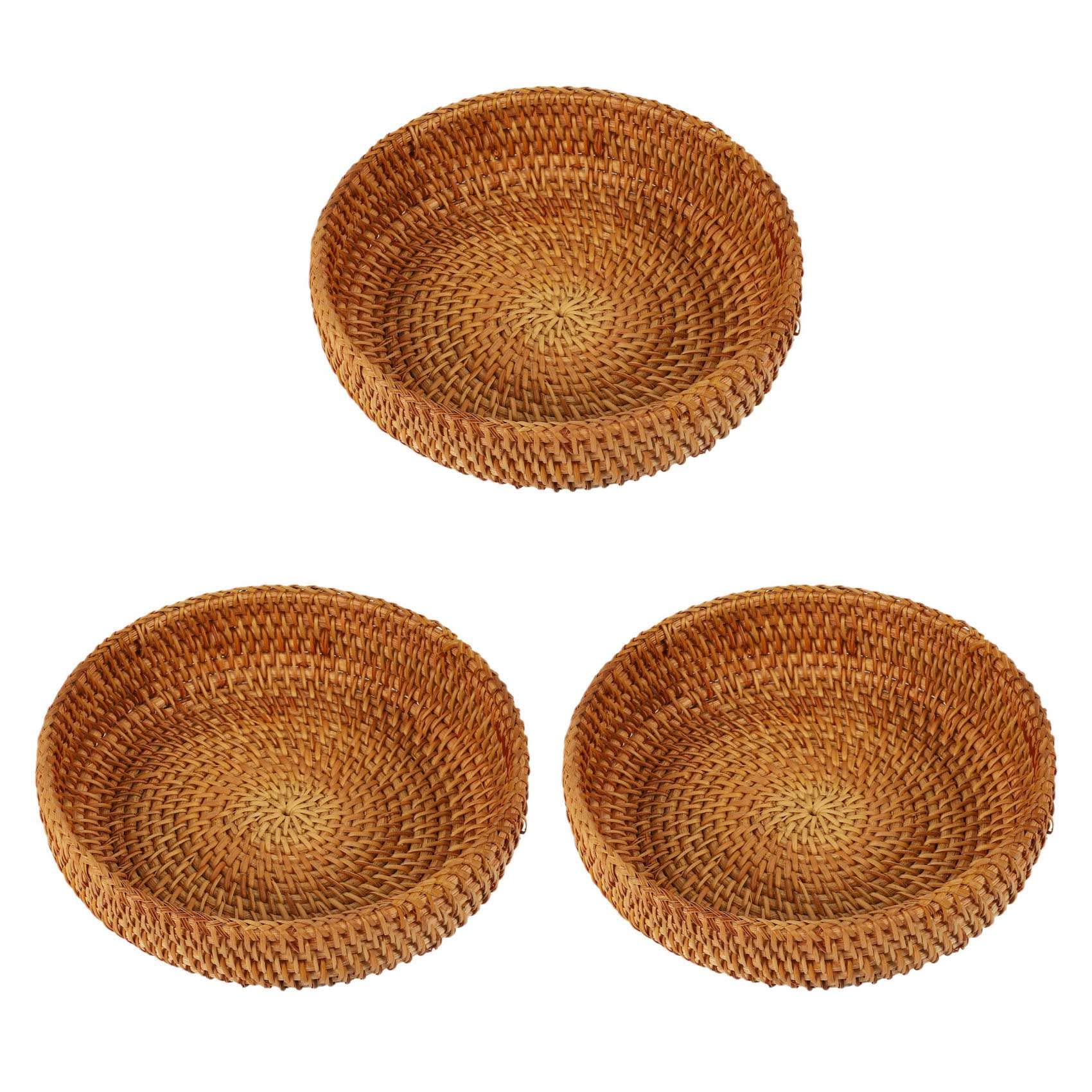 Hndhbfgrt 3X Handmade Autumn Rattan Weaving Round Storage Basket Fruit Dish Rattan Bread Basket for Kitchen Food Mini Container