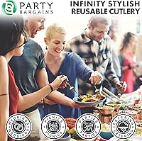 Vista 205 de Party Bargains Disposable Plastic Black Gold Cutlery Set, Infinity Modern Design Utensils, 40 Pack: 16 Forks, 8 Knives, 16 Spoons