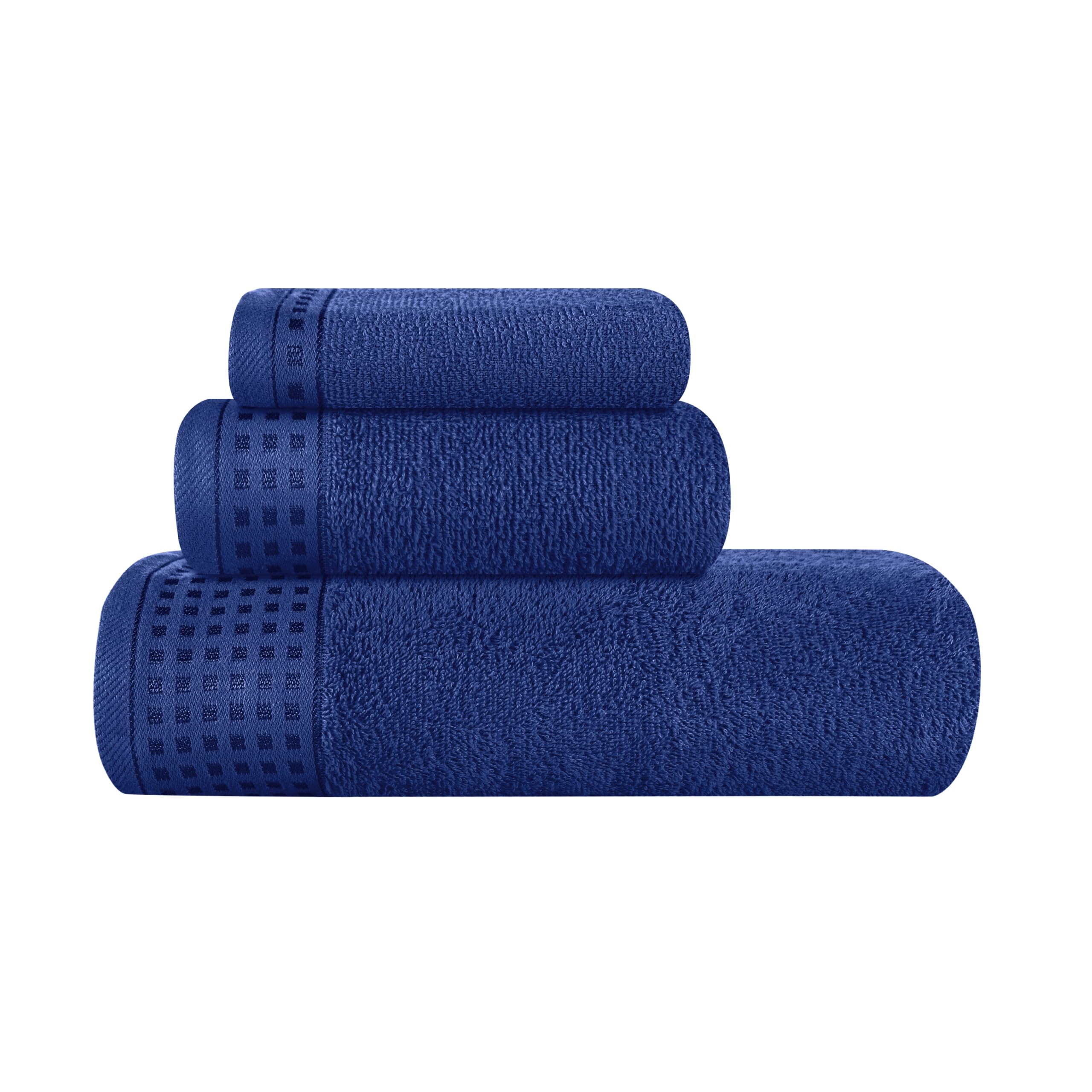 GLAMBURG Ultra Soft 3 Pack Cotton Towel Set, Contains a Bath Towel 28x55 inch, a Hand Towel 16x24 inch &amp; a Wash Coth 12x12 inch, Ideal Everyday use, Compact &amp; Lightweight - Navy Blue